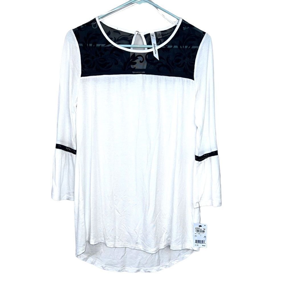 NWT NY COLLECTION White LACE TOP XS‎